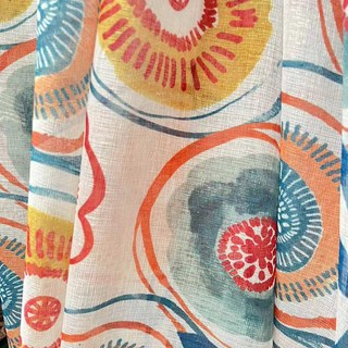 Circle Dance Multicolour Red Mid Century Modern Floral Voile Curtain 2