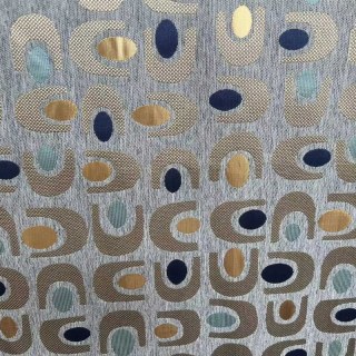 Circle Vibe Mid Century Modern Multicolour Grey Geometric Chenille Blackout Curtain 4