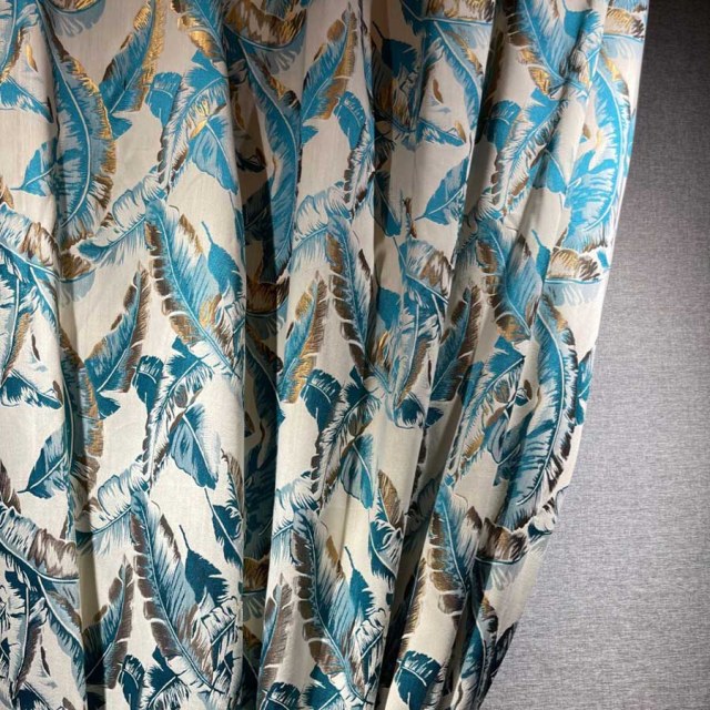 Banana Leaf Bliss Teal Blue and Gold Tropical Curtains 1