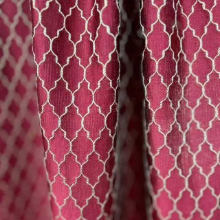 Fancy Trellis 3D Jacquard Burgundy Wine Red Arabesque Curtains with Gold Details 3