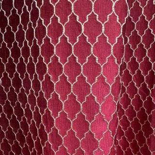 Fancy Trellis 3D Jacquard Burgundy Wine Red Curtains with Gold Details 4