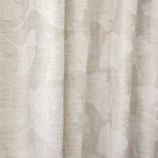 Gingko Rain Premium Jacquard Floral Drew Retting Linen Curtain 4