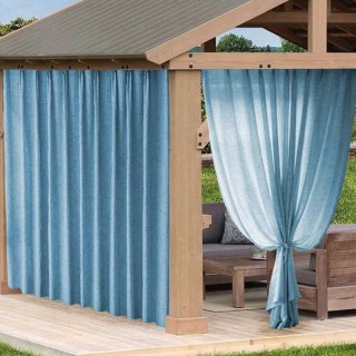 Endless Summer Waterproof Haze Blue Linen Style Outdoor Heavy Voile Curtain 2