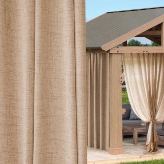 Endless Summer Waterproof Mocha Oatmeal Linen Style Outdoor Heavy Voile Curtain 2