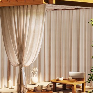 Endless Summer Waterproof Mocha Oatmeal Linen Style Outdoor Heavy Voile Curtain 3