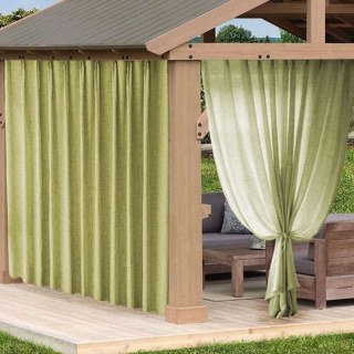 Endless Summer Waterproof Sage Olive Green Linen Style Outdoor Heavy Voile Curtain 2
