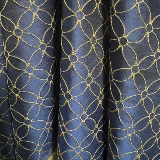 Belle Fleur 3D Jacquard Arabesque Navy Blue Curtain with Gold Details 2