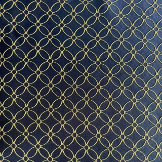 Belle Fleur 3D Jacquard Arabesque Navy Blue Curtain with Gold Details 3