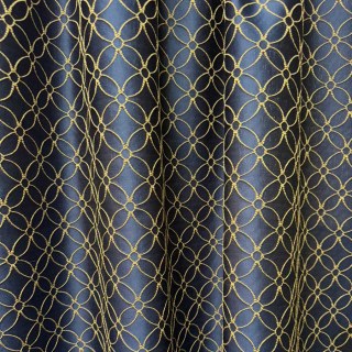 Belle Fleur 3D Jacquard Arabesque Navy Blue Curtain with Gold Details 1