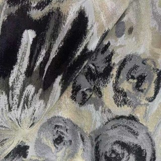 Noir Petals Black and Cream Abstract Floral Curtains with Silver Details 4