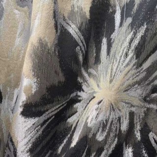 Noir Petals Black and Cream Abstract Floral Curtains with Silver Details 2