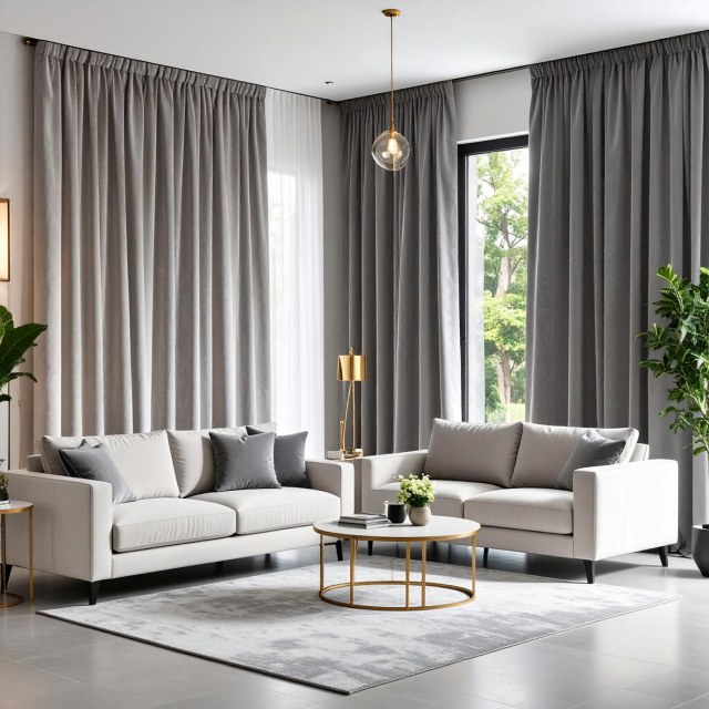 Fine Light Grey Velvet Curtain 1