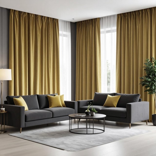 Fine Mustard Yellow Gold Velvet Curtains 1