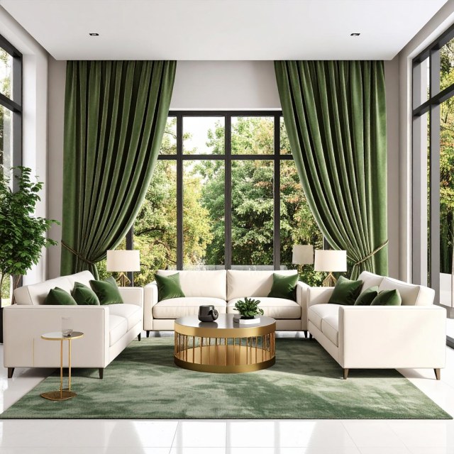 Fine Olive Green Velvet Curtain 1
