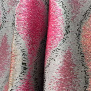 Ikat Ripples Black Magenta Red Ogee Geometric Curtains with Gold Details 3