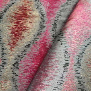 Ikat Ripples Black Magenta Red Ogee Geometric Curtains with Gold Details 4