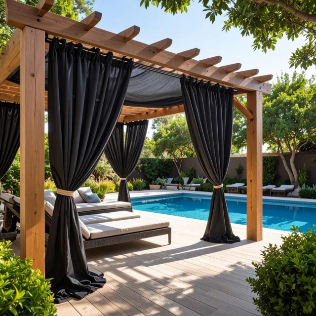 Malibu Waterproof Blackout Twill Black Outdoor Curtain 1