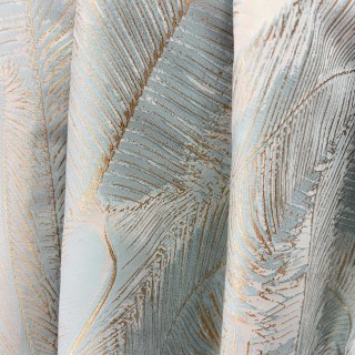 Palm Elegance Pastel Blue and Gold Tropical Curtains 3
