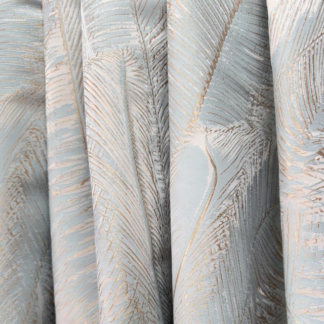 Palm Elegance Pastel Blue and Gold Tropical Curtains 1