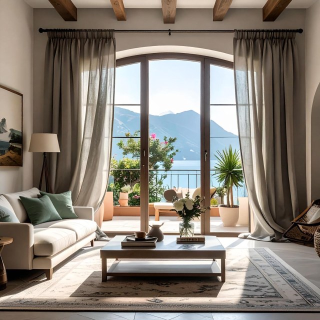 Provencal Pure Flax Linen Light Grey Heavy Semi Sheer Voile Curtain 1