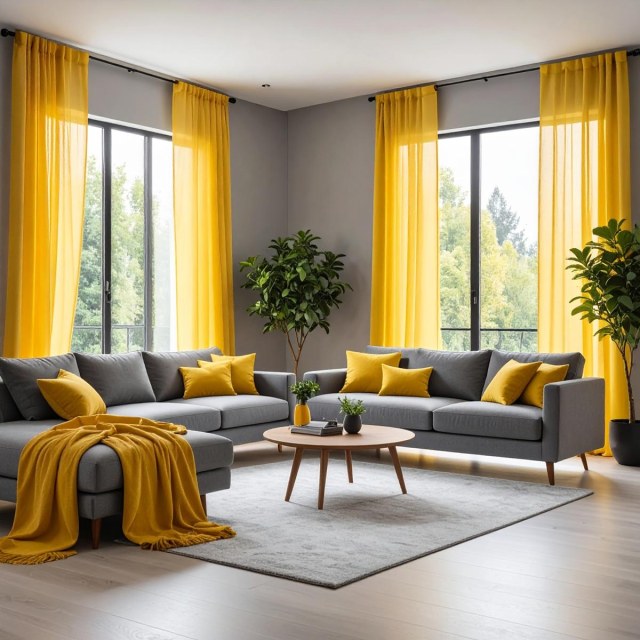 Smarties Bright Yellow Soft Sheer Voile Curtain 1