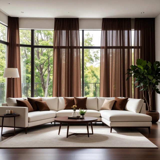 Smarties Chocolate Brown Soft Sheer Voile Curtain 1