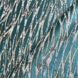 Woven Drift Abstract Geometric Teal Curtains with Gold Details 4