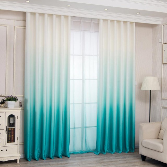 Candy Land Linen Style Blue Ombre Curtain 1