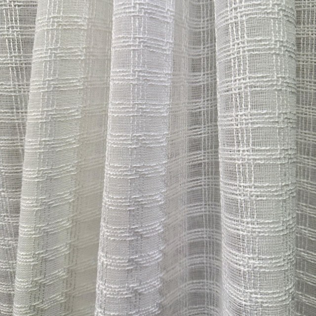 Ethereal Grid Cream Linen Style Voile Curtain 1