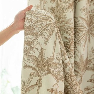 Vintage Tropica Mocha Brown Chenille Toile de Jouy Curtains 4