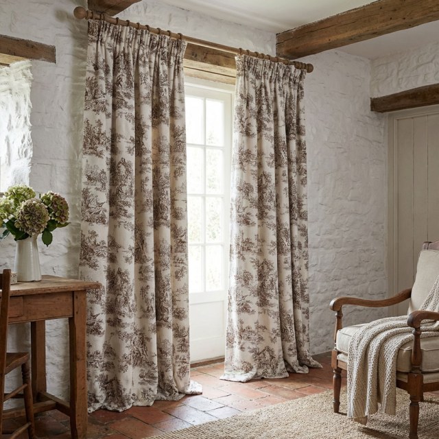 Amour Pastorale Brown Toile de Jour Chenille Curtains 1