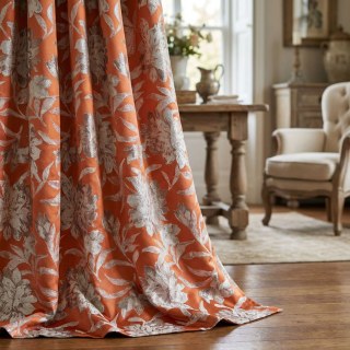 Blossom Tapestry Terracotta Orange Satin Floral Curtains 2
