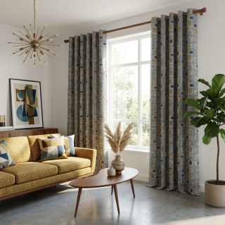 Circle Vibe Mid Century Modern Multicolour Grey Geometric Chenille Blackout Curtain 3