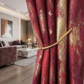 Dazzling Brushwork Luxury Jacquard Red & Gold Abstract Curtain 3