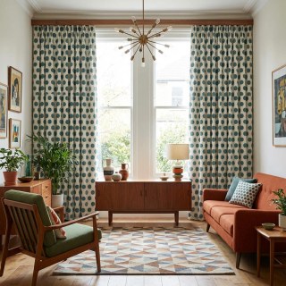 Dottie Delight Mid Century Modern Dusky Teal Polka Dot Chenille Curtain