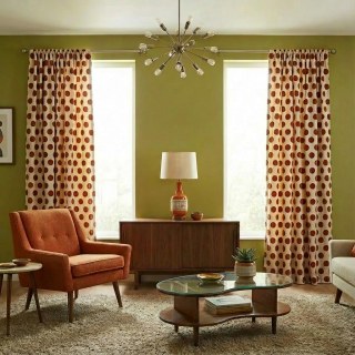 Dottie Delight Mid Century Modern Terracotta Orange Polka Dot Chenille Curtain 2