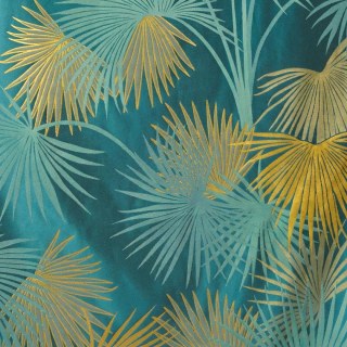 Fan Palm Silhouette Teal and Yellow Satiin Tropical Leaves Curtain 6