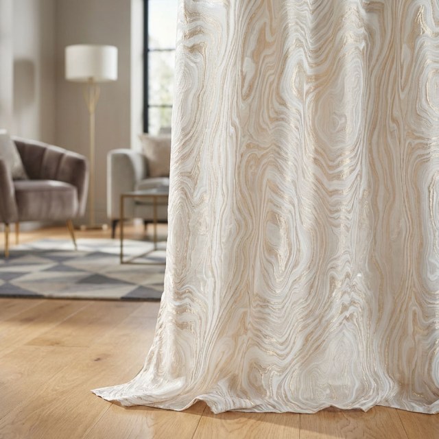 Gilded Marble Luxury Jacquard Cream & Gold Curtain 1