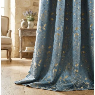 Golden Grove Luxury Jacquard Silky Blue Curtain