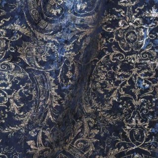 Heritage Luxury Blue Gilded Damask Velvet Curtain 3