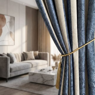 Leopard Lane Navy Blue Striped Animal Print Curtain 2