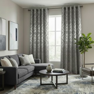 Luxe Labyrinth Silver and Blue Geometric Curtains