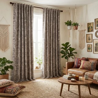 Midnight Paisley Dark Brown Floral Chenille Curtain 3