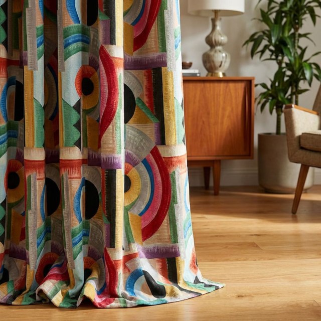 Mod Geo Fusion Multicolour Geometric Chenille Curtain 1