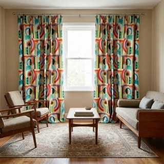 Mod Geo Fusion Multicolour Geometric Chenille Curtain 3