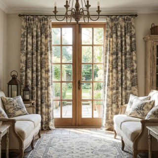 Rococo Reverie Black Toile de Jour Chenille Curtain 3