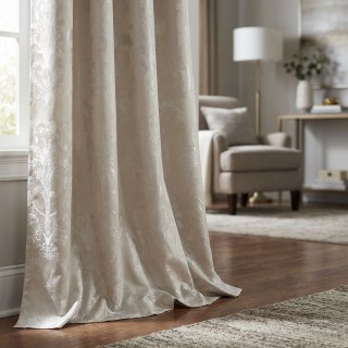 Silver Blossom Jacquard Cream Damask Curtain 2