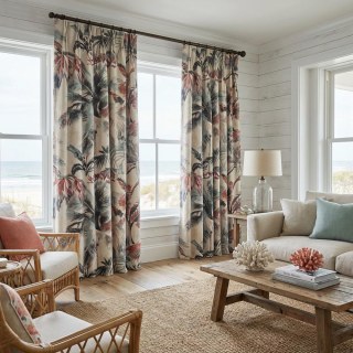 Sunset Palms Multicolour Velvet Tropical Floral Curtains