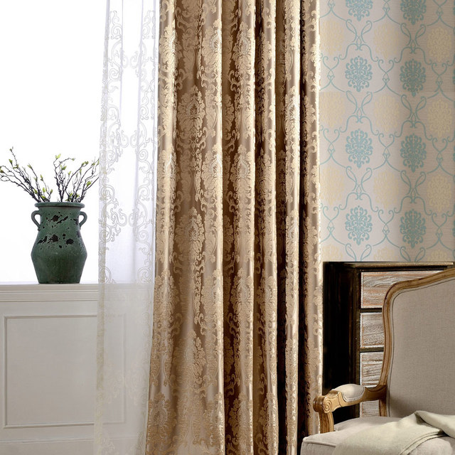 Allure Luxury Jacquard Mocha and Pastel Blue Lace Curtain