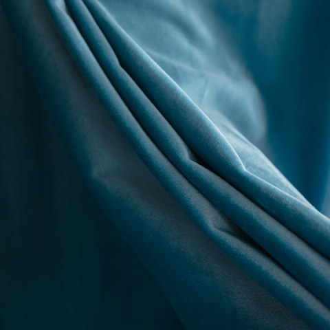 108x50 Marlow Velvet Trim Light Filtering Curtain Panel Blue